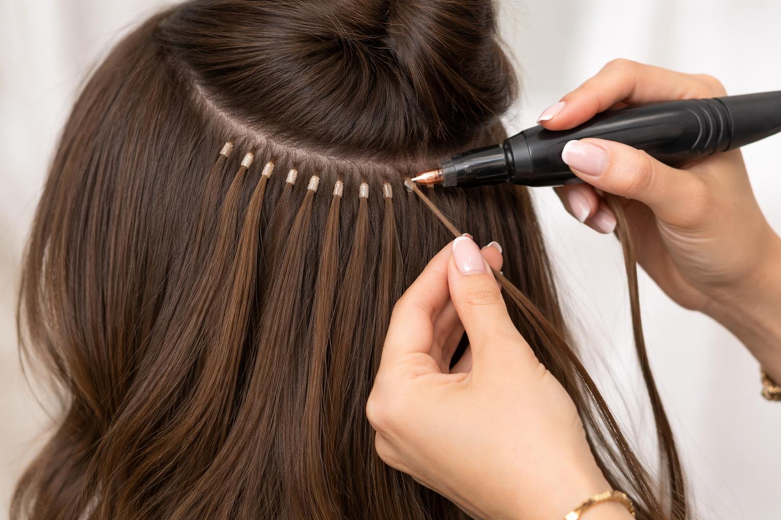 Professional hair extension installation at LuxeHair Hyderabad